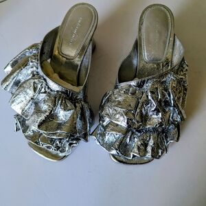 DRIES VAN NOTEN Leather Mules In Silver Size 38